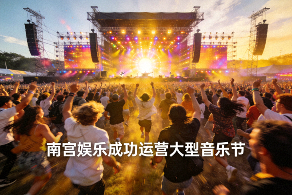 数万人聚集的大型户外露天音乐节主舞台震撼灯光与乐迷互动场景
